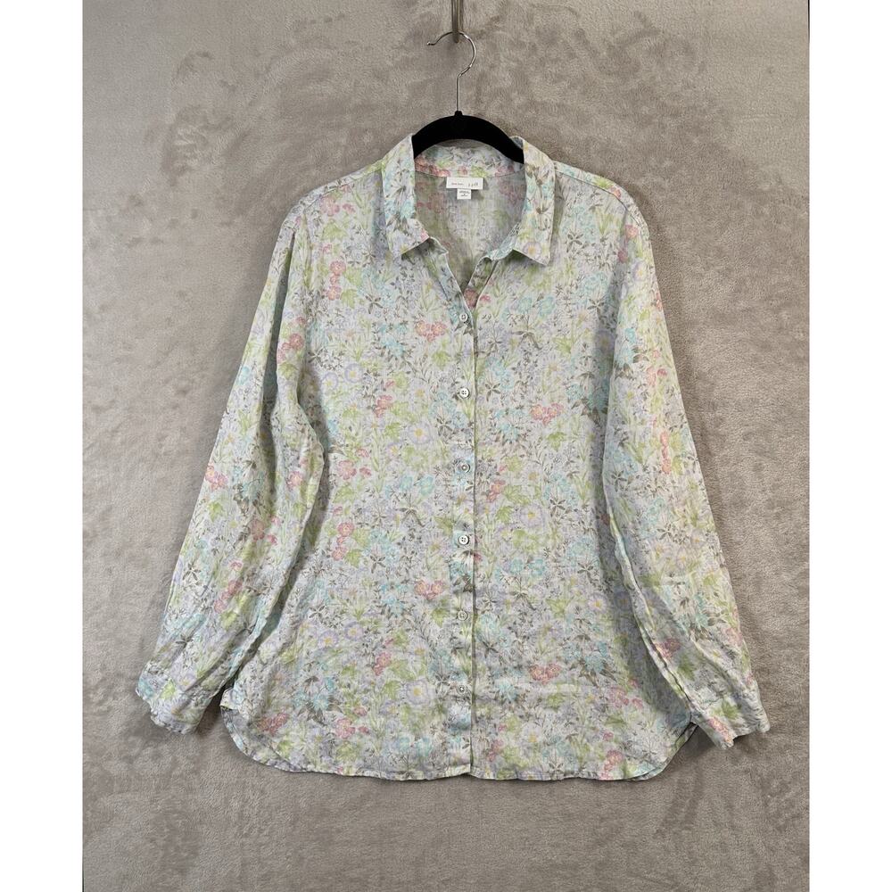 J.Jill Love Linen Water Color Floral Long Sleeve Button Up Missy Shirt Size M